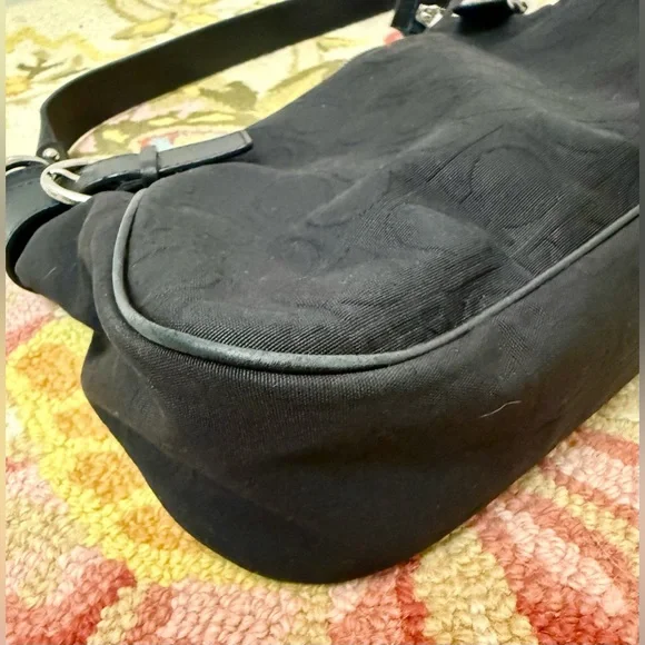 SALVATORE FERRAGAMO Silver Fittings Gancini Canvas Nylon Shoulder Bag Black/Red